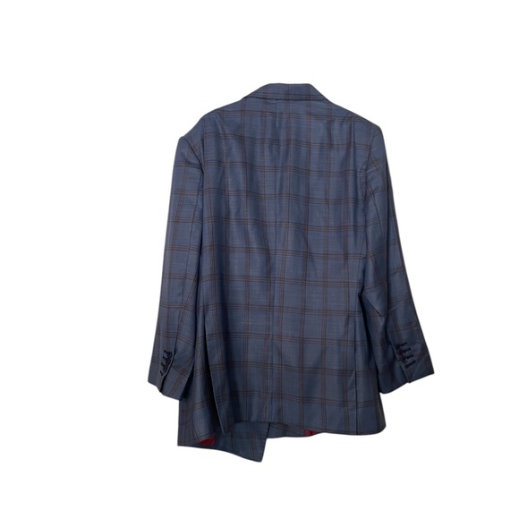 Adam Fashion Men's Windowpane Plaid Double Breasted 6Button Blue Suit 44L/38 NEW - Picture 4 of 11